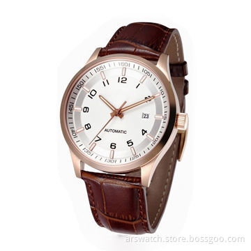 Sports watches for men, stainless steel case, leather strap